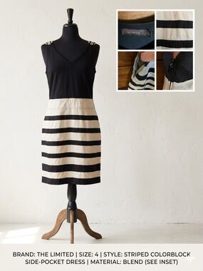The Limited Black and Cream Striped Midi Dress